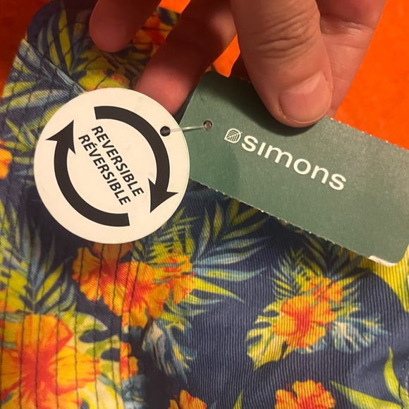 Blue and orange unisex 100% cotton reversible hibiscus bucket hat NWT - Picture 6 of 7